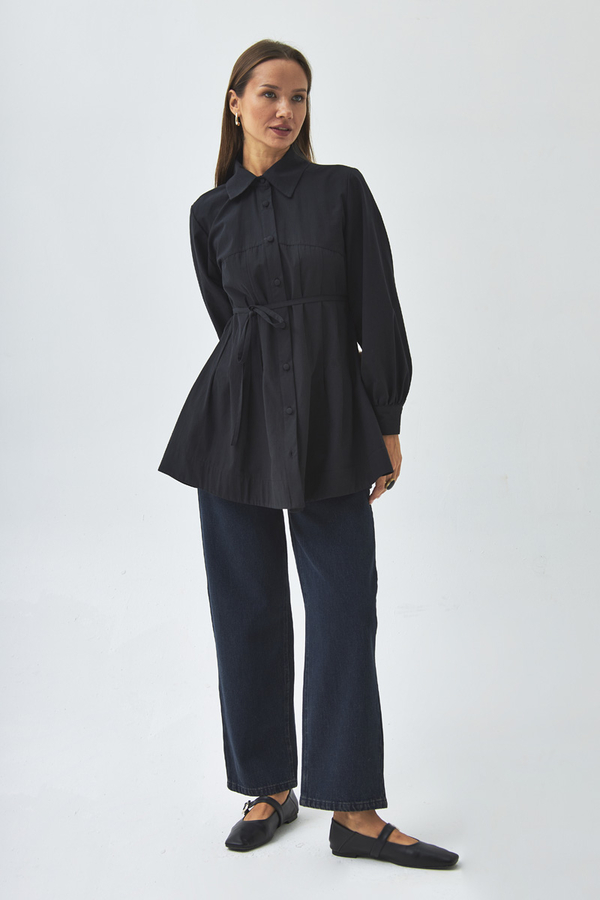 Stitch Detailed Yoke Shirt Black - 1