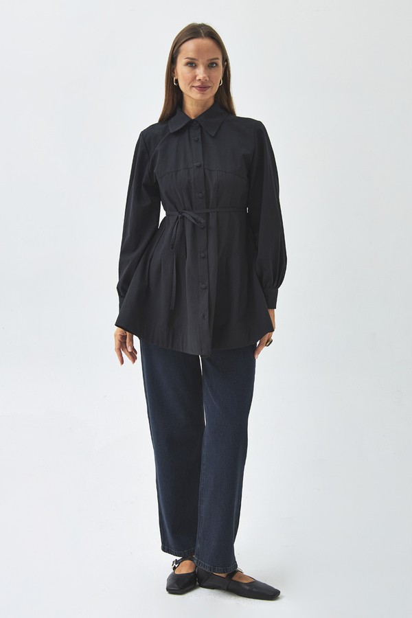 Stitch Detailed Yoke Shirt Black - 8