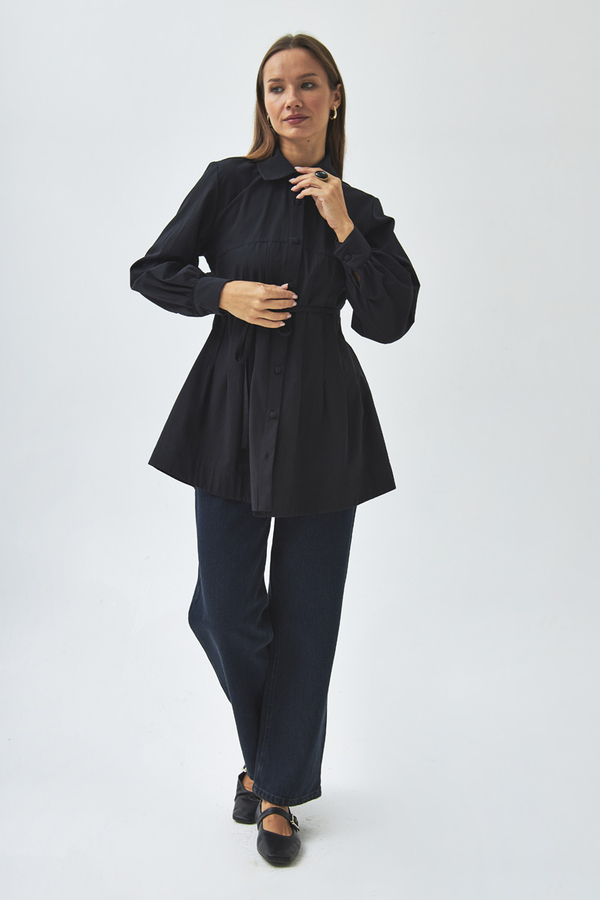 Stitch Detailed Yoke Shirt Black - 9