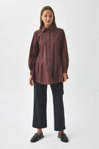 Stitch Detailed Yoke Shirt Burgundy - 2