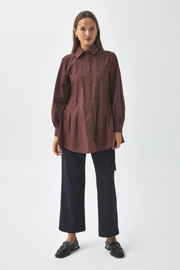 Stitch Detailed Yoke Shirt Burgundy - 2