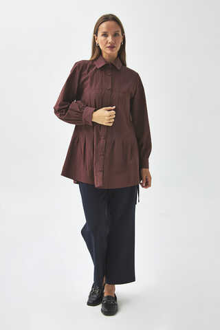 Stitch Detailed Yoke Shirt Burgundy - 3