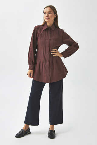 Stitch Detailed Yoke Shirt Burgundy - 4