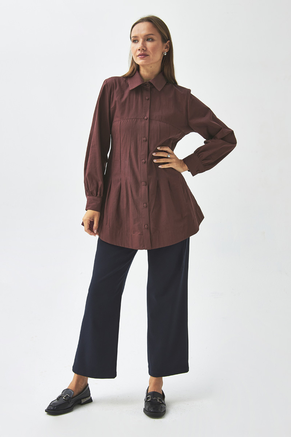 Stitch Detailed Yoke Shirt Burgundy - 4