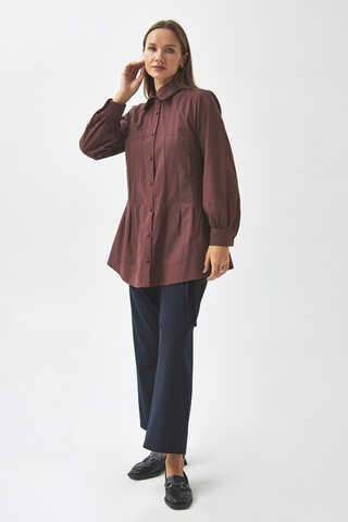 Stitch Detailed Yoke Shirt Burgundy - 5