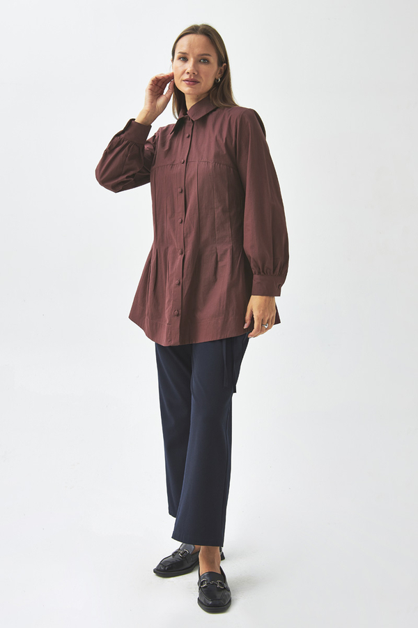 Stitch Detailed Yoke Shirt Burgundy - 5