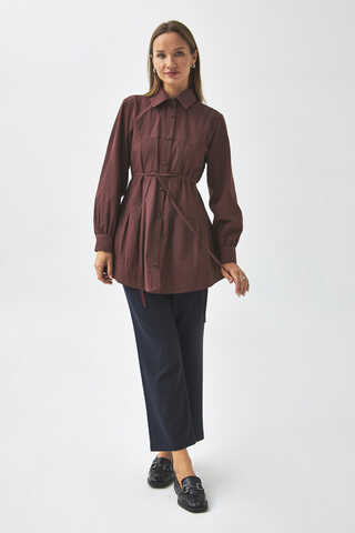 Stitch Detailed Yoke Shirt Burgundy - 6