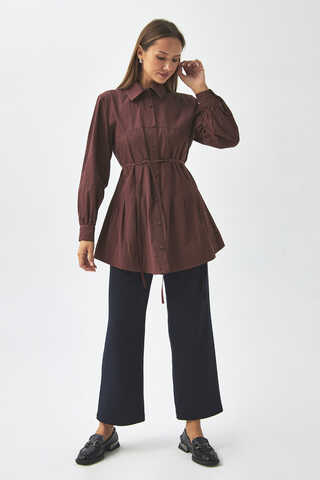 Stitch Detailed Yoke Shirt Burgundy - 1