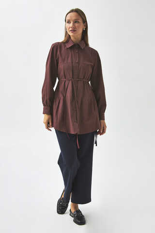 Stitch Detailed Yoke Shirt Burgundy - 7