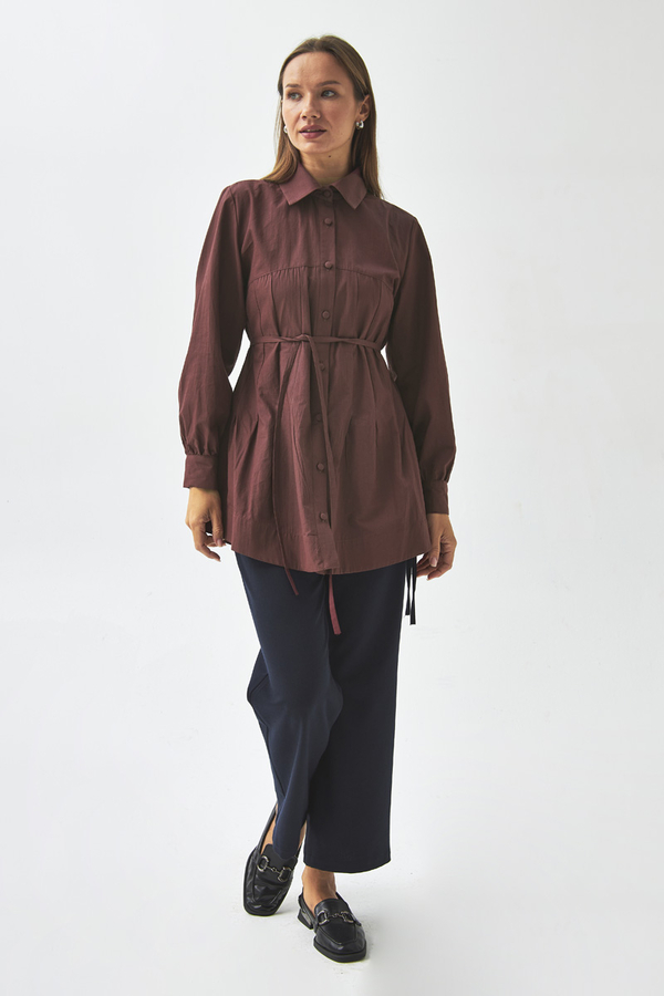 Stitch Detailed Yoke Shirt Burgundy - 7
