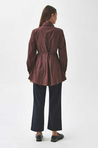 Stitch Detailed Yoke Shirt Burgundy - 9