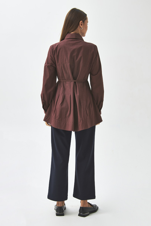 Stitch Detailed Yoke Shirt Burgundy - 9