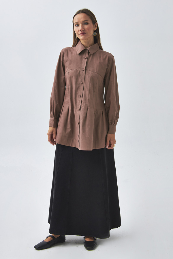 Stitch Detailed Yoke Shirt Dusty Rose - 2