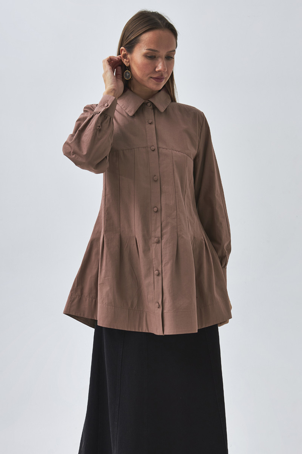 Stitch Detailed Yoke Shirt Dusty Rose - 3