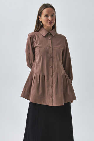 Stitch Detailed Yoke Shirt Dusty Rose - 4