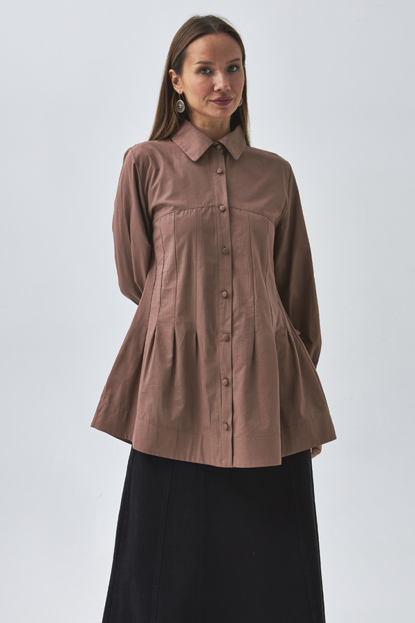 Stitch Detailed Yoke Shirt Dusty Rose - 4