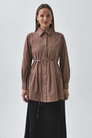 Stitch Detailed Yoke Shirt Dusty Rose - 5