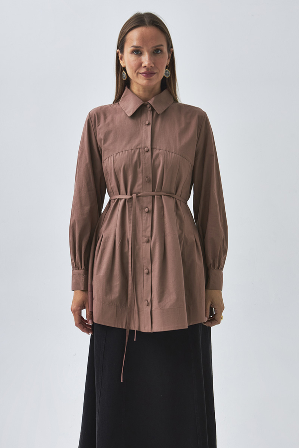 Stitch Detailed Yoke Shirt Dusty Rose - 5