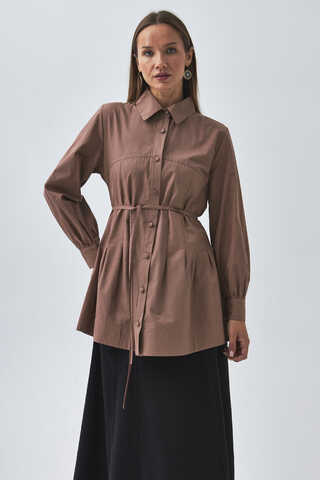 Stitch Detailed Yoke Shirt Dusty Rose - 6