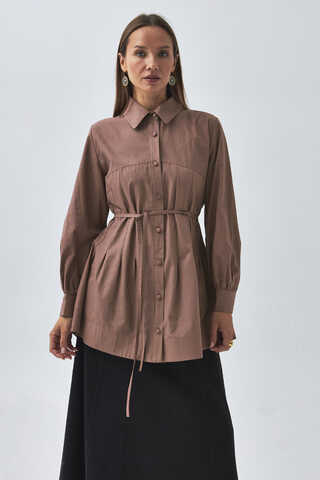 Stitch Detailed Yoke Shirt Dusty Rose - 7