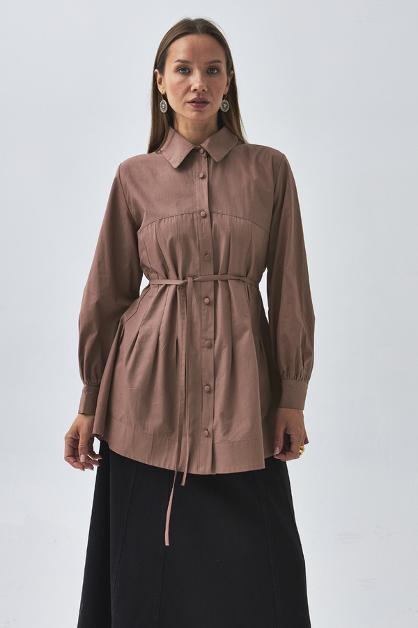 Stitch Detailed Yoke Shirt Dusty Rose - 7