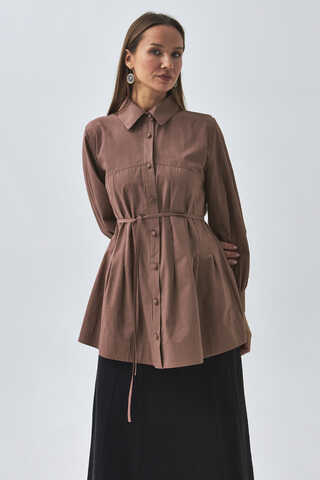 Stitch Detailed Yoke Shirt Dusty Rose - 8