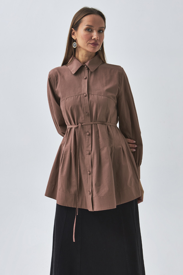 Stitch Detailed Yoke Shirt Dusty Rose - 8
