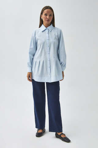 Stitch Detailed Yoke Shirt Ice Blue - 2
