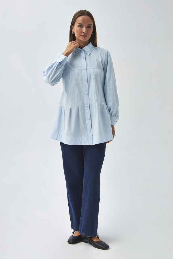 Stitch Detailed Yoke Shirt Ice Blue - 3