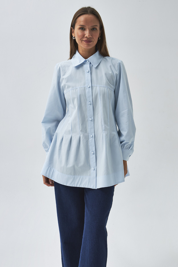 Stitch Detailed Yoke Shirt Ice Blue - 4