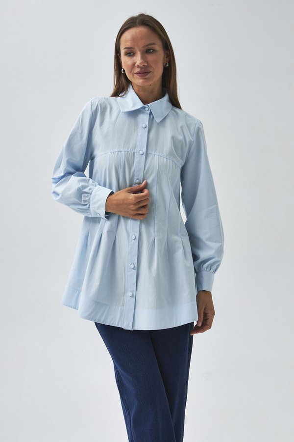 Stitch Detailed Yoke Shirt Ice Blue - 5