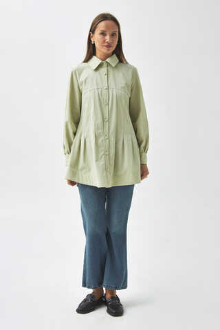 Stitch Detailed Yoke Shirt Light Green - 1