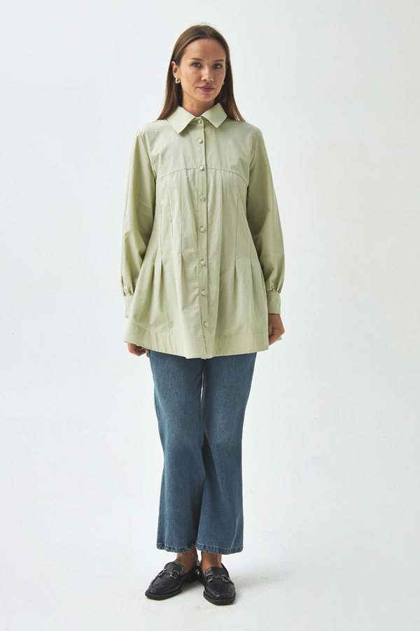 Stitch Detailed Yoke Shirt Light Green