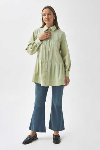 Stitch Detailed Yoke Shirt Light Green - 2