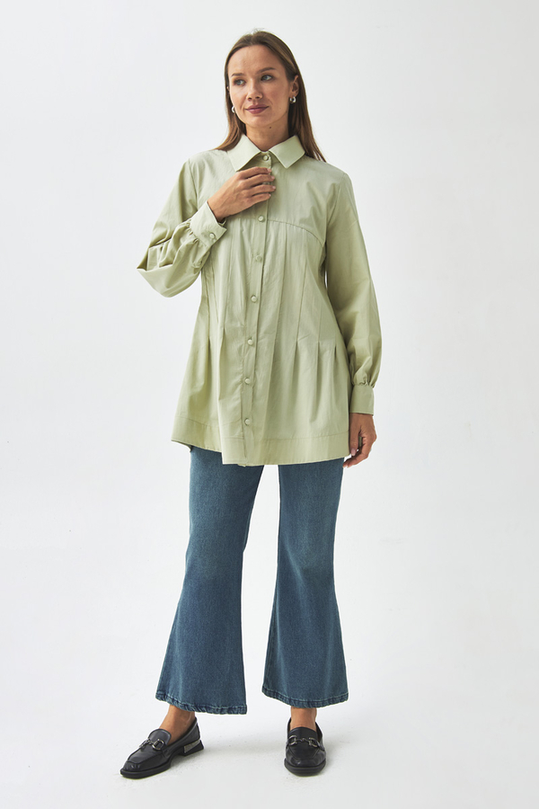Stitch Detailed Yoke Shirt Light Green (1)