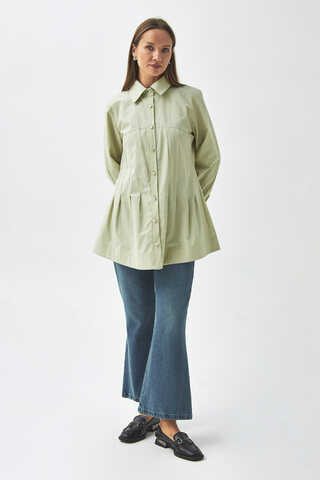 Stitch Detailed Yoke Shirt Light Green - 3