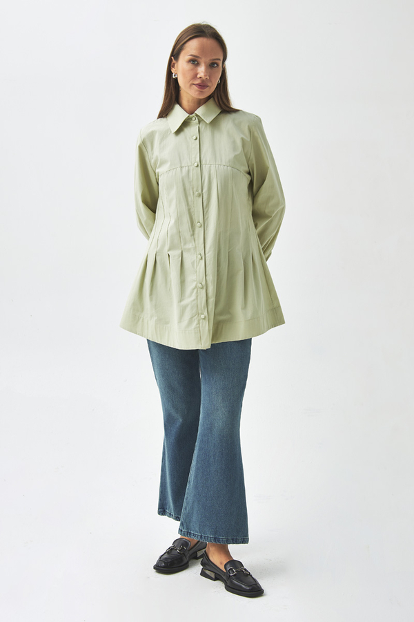 Stitch Detailed Yoke Shirt Light Green - 3