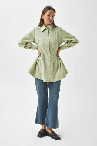 Stitch Detailed Yoke Shirt Light Green - 4