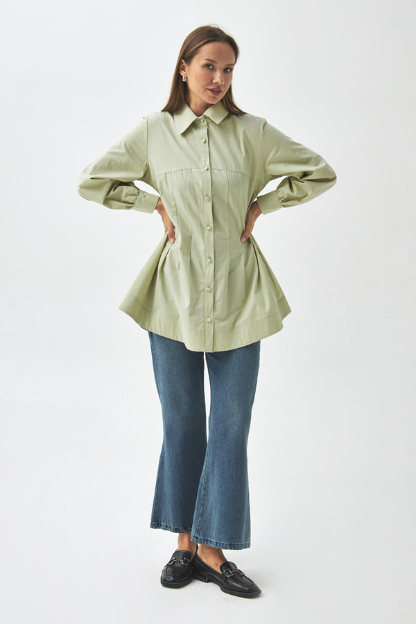 Stitch Detailed Yoke Shirt Light Green - 4