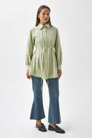 Stitch Detailed Yoke Shirt Light Green - 5