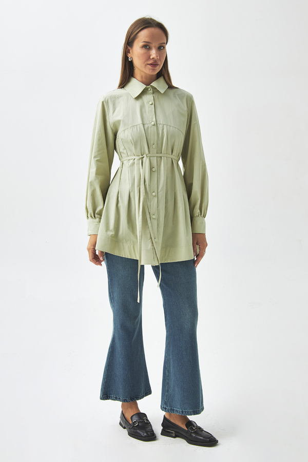 Stitch Detailed Yoke Shirt Light Green - 5