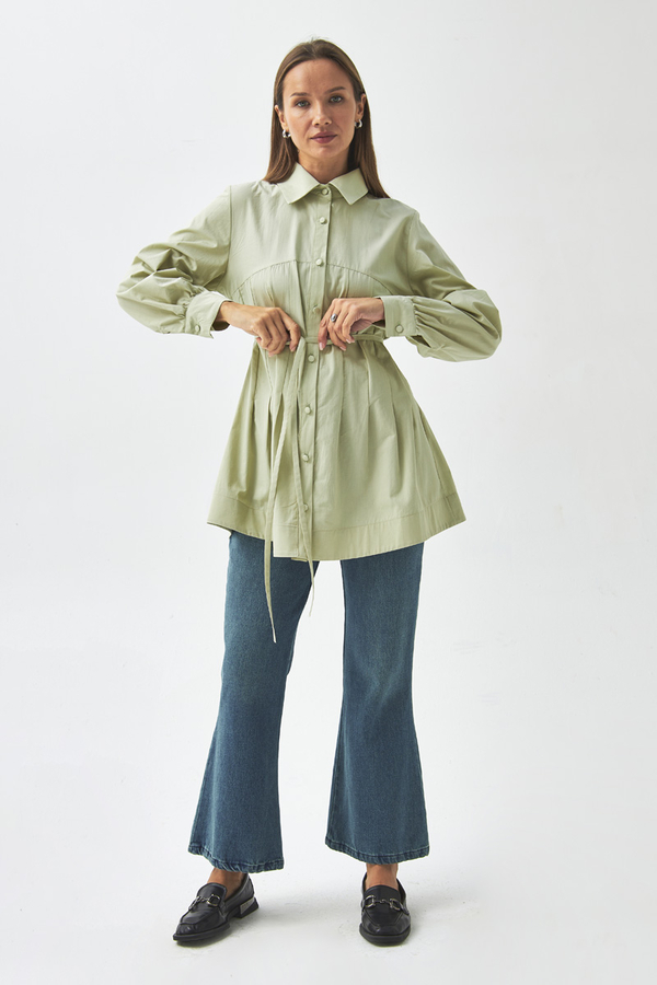 Stitch Detailed Yoke Shirt Light Green - 6