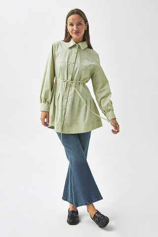 Stitch Detailed Yoke Shirt Light Green - 7