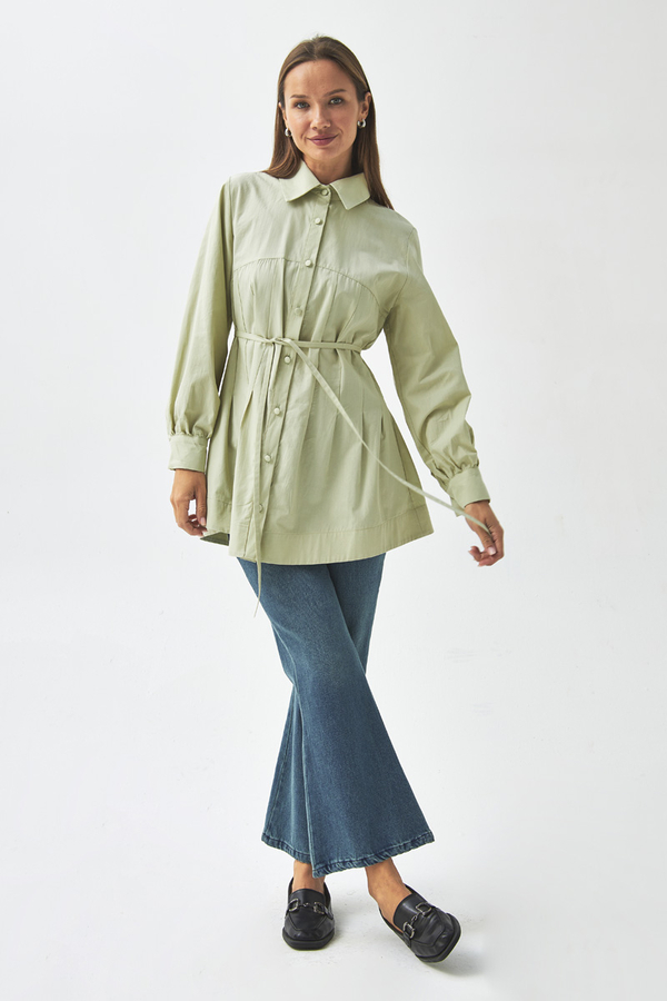 Stitch Detailed Yoke Shirt Light Green - 7