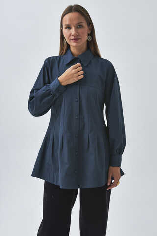 Stitch Detailed Yoke Shirt Navy Blue - 2
