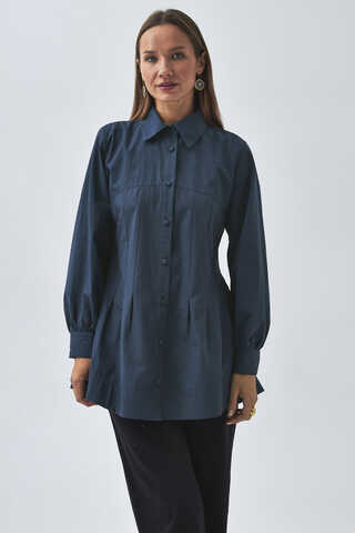Stitch Detailed Yoke Shirt Navy Blue - 3