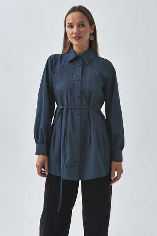 Stitch Detailed Yoke Shirt Navy Blue - 5
