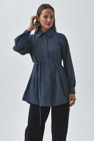 Stitch Detailed Yoke Shirt Navy Blue - 6