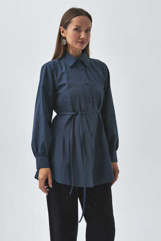 Stitch Detailed Yoke Shirt Navy Blue - 7