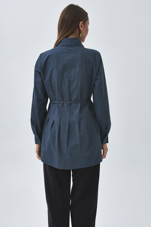 Stitch Detailed Yoke Shirt Navy Blue - 9